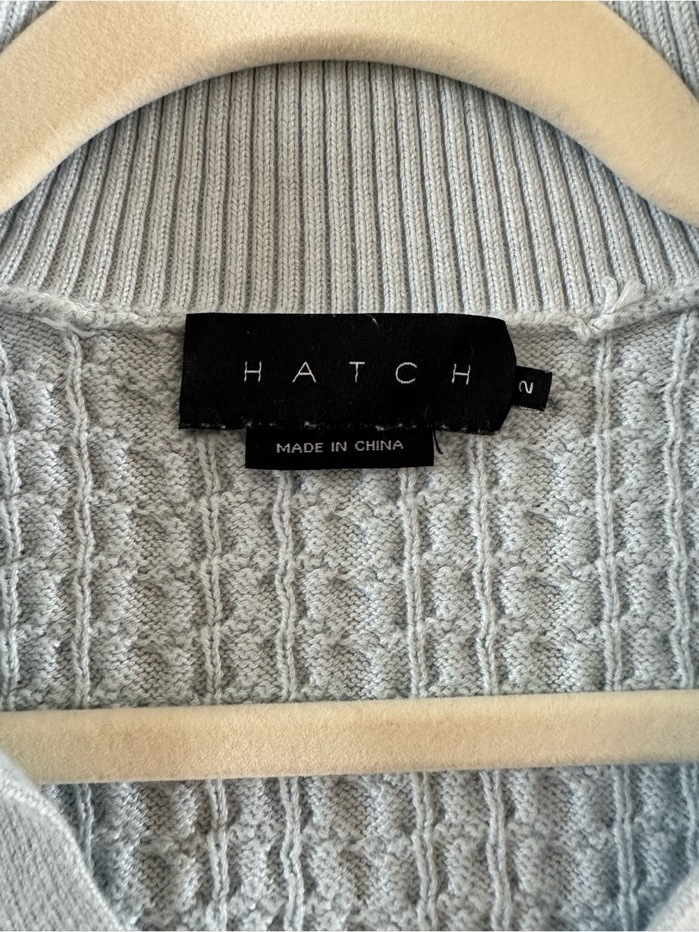 Hatch Pale Blue Cable V-Neck Sweater with Fold-Over Collar - Picture 4 of 4